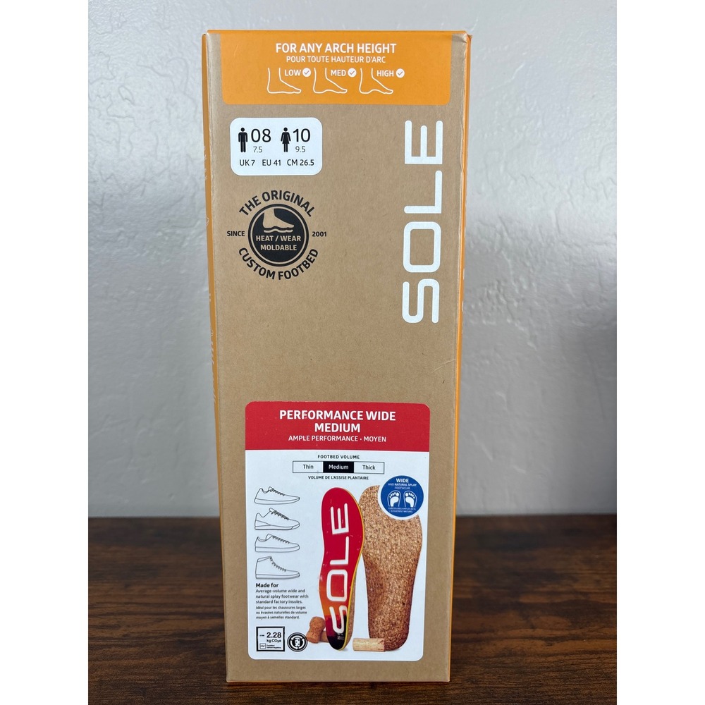 SOLE Performance Wide Medium Custom Footbed Insoles Mens 8 Womens 10 Cork EU 41